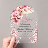 ピンクフローラアーチエレガンス60thバースデーパーティー アクリル招待状 (インサイチュ (ポータブル))