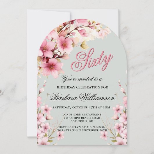 ピンクフローラアーチエレガンス60thバースデーパーティー 招待状 (正面)