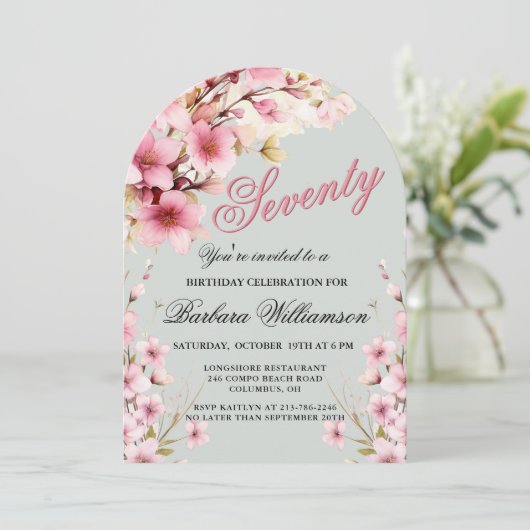 ピンクフローラアーチエレガンス70thバースデーパーティー 招待状 (スタンド正面)