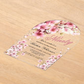 ピンクフローラアーチエレガンス90thバースデーパーティー アクリル招待状 (レイダウン)