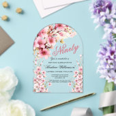 ピンクフローラアーチエレガンス90thバースデーパーティー アクリル招待状 (インサイチュ (ウェディング))