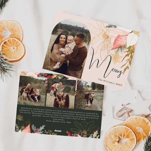 ピンクフローラアーチオメリーフォーフォトホリデーカード シーズンカード