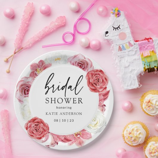 ピンクフローラアーチサマーブライダルシャワー ペーパープレート (パーティー)