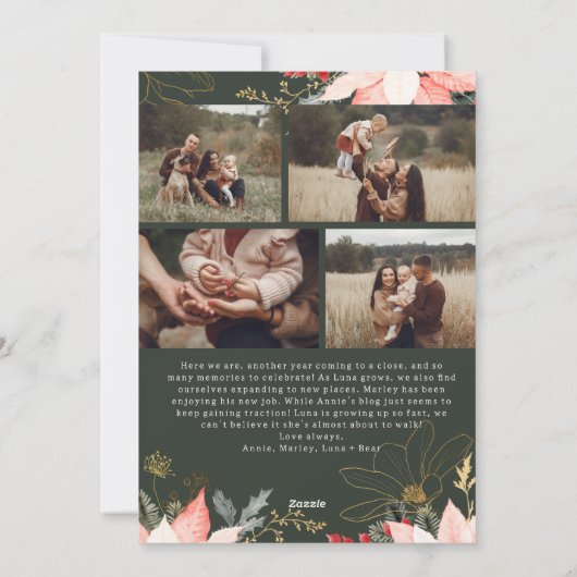 ピンクフローラアーチハッピーホリデーズファイブフォト シーズンカード (裏面)