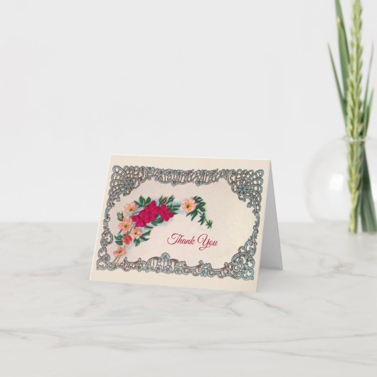 ピンクフローラアールヌーボーサンキューカード サンキューカード (正面)