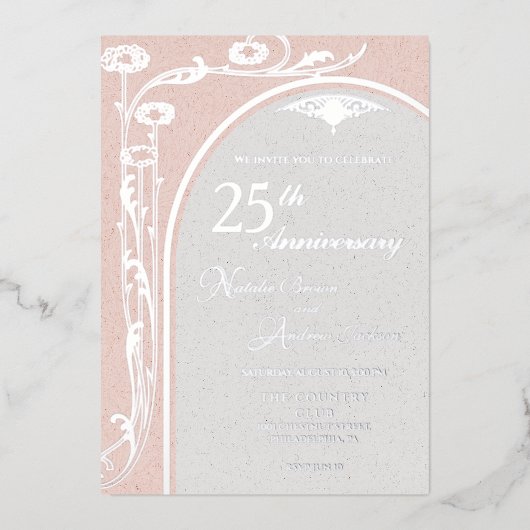 ピンクフローラアールヌーボーフォイル招待状 箔招待状 (正面)