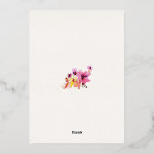 ピンクフローライエローフラワーボタニッ結婚クの金ゴールド 箔招待状 (裏面)