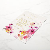 ピンクフローライエローフラワーボタニッ結婚クの金ゴールド 箔招待状 (回転した状態)