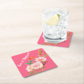 ピンクフローラウィムシ結婚ーの紙コースター スクエアペーパーコースター (インサイチュ)