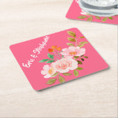 ピンクフローラウィムシ結婚ーの紙コースター スクエアペーパーコースター (アングル)
