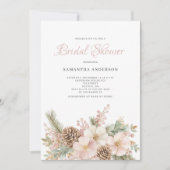 ピンクフローラウィンターパインブライダルシャワー 招待状 (正面)