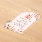 ピンクフローラウィンターワンダーランドアーチベイビーシャワー アクリル招待状 (レイダウン)