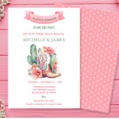 ピンクフローラウェスタン女性のカーボーイベビーシャワー 招待状