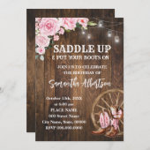 ピンクフローラウェスタン女性のカーボーイ誕生日国 招待状 (正面/裏面)