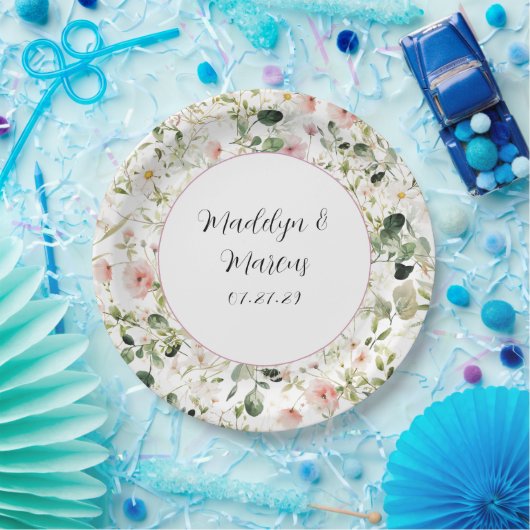 ピンクフローラウェディングレセプション紙プレート ペーパープレート (パーティー)