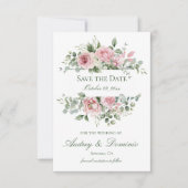 ピンクフローラウェディングRSVPカード セーブザデート (正面)