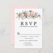 ピンクフローラウェディングRSVPカード、食事オプション 出欠カード (正面/裏面)