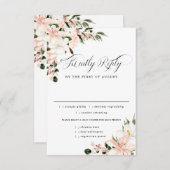 ピンクフローラウェディングRSVPカード、食事オプション 出欠カード (正面/裏面)