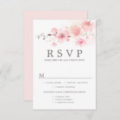 ピンクフローラウェディングRSVPカード、食事オプション 出欠カード (正面/裏面)