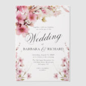 ピンクフローラウォーターカラーエレガンス結婚ズ ベラム紙招待状 (正面)