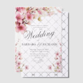 ピンクフローラウォーターカラーエレガンス結婚ズ ベラム紙招待状 (オフセット (招待状))