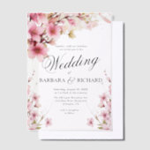 ピンクフローラウォーターカラーエレガンス結婚ズ ベラム紙招待状 (オフセット)