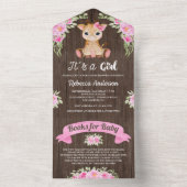 ピンクフローラウォーターカラーキリンウッドベビーシャワー オールインワン招待状 (内側)