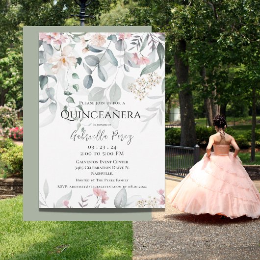 ピンクフローラウォーターカラーキンセアニラ 招待状