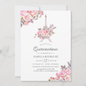 ピンクフローラウォーターカラーパリキンセニェラ写真 招待状 (正面)