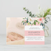 ピンクフローラウォーターカラーベビーガールフォト誕生 案内状 (スタンド正面)