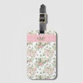 ピンクフローラウォーターカラーモノグラム水玉模様 ラゲッジタグ (正面縦)