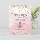 ピンクフローラウォーターカラーランタンフィタール招待状 招待状 (スタンド正面)