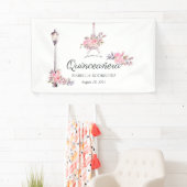 ピンクフローラウォーターカラーヴィンテージパリキンセアニラ 横断幕 (インサイチュ)