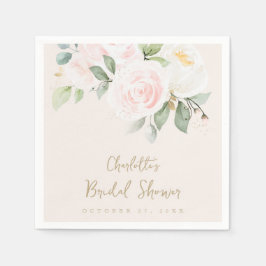 ピンクフローラウォーターカラー金ゴールドブライダルシャワーナプキンス スタンダードカクテルナプキン