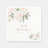 ピンクフローラウォーターカラー金ゴールドブライダルシャワーナプキンス スタンダードカクテルナプキン (正面)