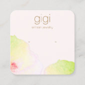 ピンクフローラウオータカラースタッドイヤリング表示ホルダー スクエア名刺 (正面)