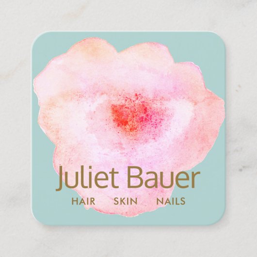 ピンクフローラウオーターカラー美しいサロンスクエアブシン スクエア名刺 (正面)