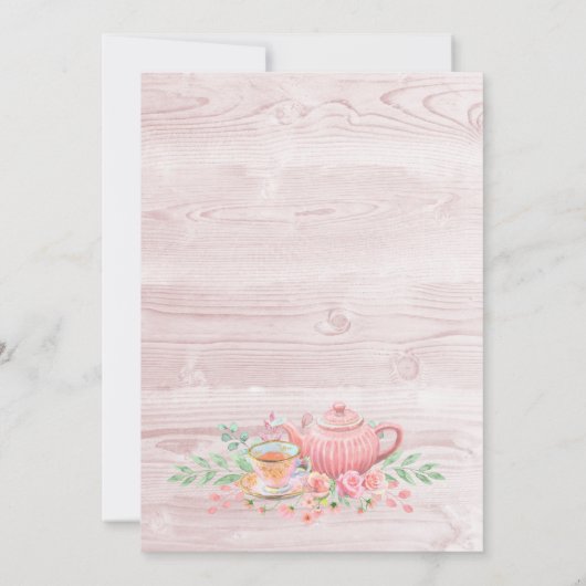 ピンクフローラウッドハイティーブライダルシャワー 招待状 (裏面)