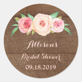 ピンクフローラウッドブライダルシャワーメッセージカード ラウンドシール