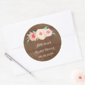 ピンクフローラウッドブライダルシャワーメッセージカード ラウンドシール (封筒)