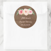 ピンクフローラウッドブライダルシャワーメッセージカード ラウンドシール (バッグ)