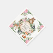ピンクフローラウッドランドアニマルズベビーガール誕生日 スタンダードカクテルナプキン (角)