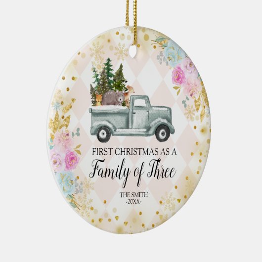 ピンクフローラウッドランドクリスマスファミリー セラミックオーナメント (右)