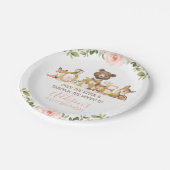 ピンクフローラウッドランドファースト誕生日紙プレート ペーパープレート (アングル)