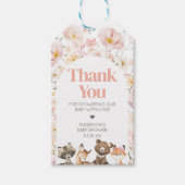 ピンクフローラウッドランド動物ベビーシャワーメッセージカード ギフトタグ (正面)