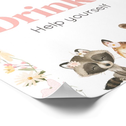 ピンクフローラウッドランド動物赤ちゃんシャワードリンク ポスター (角)