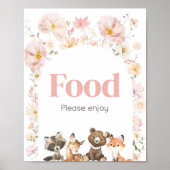 ピンクフローラウッドランド動物赤ちゃんシャワーフード ポスター (正面)
