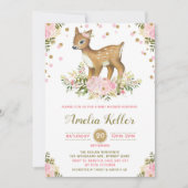 ピンクフローラウッドランド鹿ベビーシャワー招待状 招待状 (正面)