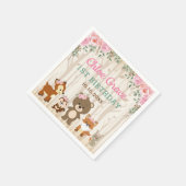 ピンクフローラウッドランド1stバースデーガールベビーシャワー スタンダードカクテルナプキン (角)