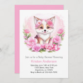 ピンクフローラウルフ魔法ガールベビーシャワー 招待状 (正面/裏面)